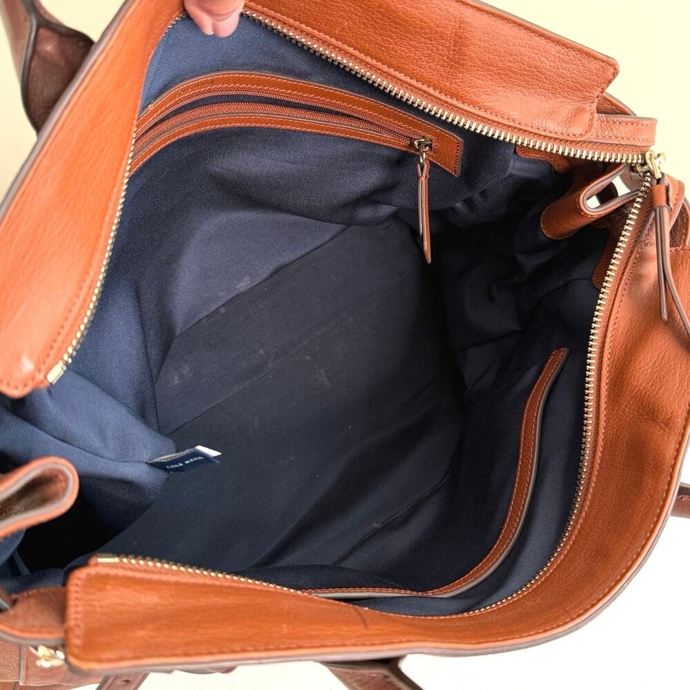 Cole Haan brown pebbled leather satchel tote belted detail - Picture 6 of 16